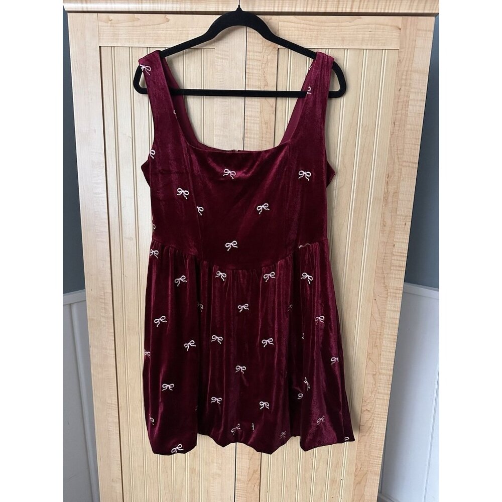 Altar'd State Burgundy Trinity Velvet Bubble Dress Size XL Burgundy valentines - Picture 8 of 8